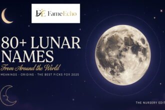 A glowing full moon rising over a calm ocean at night, symbolizing lunar names and celestial beauty