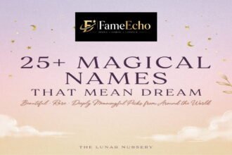 Collection of baby name cards featuring names that mean dream from different world cultures