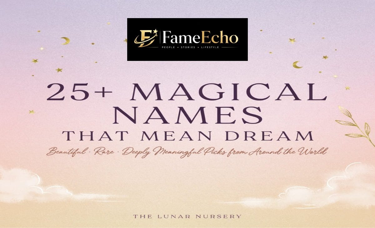 Collection of baby name cards featuring names that mean dream from different world cultures
