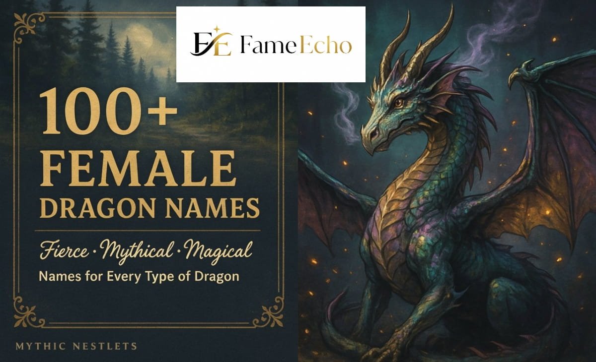 A majestic female dragon with glowing eyes and dark wings soaring above a stormy medieval landscape — female dragon names